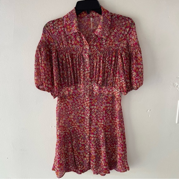 Free People Bonnie floral red orange print mini dress 37769 - Picture 2 of 14